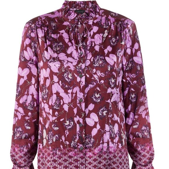 NWT Carlisle Cotswold Ruffled Satin Border Print Blouse - Picture 1 of 4
